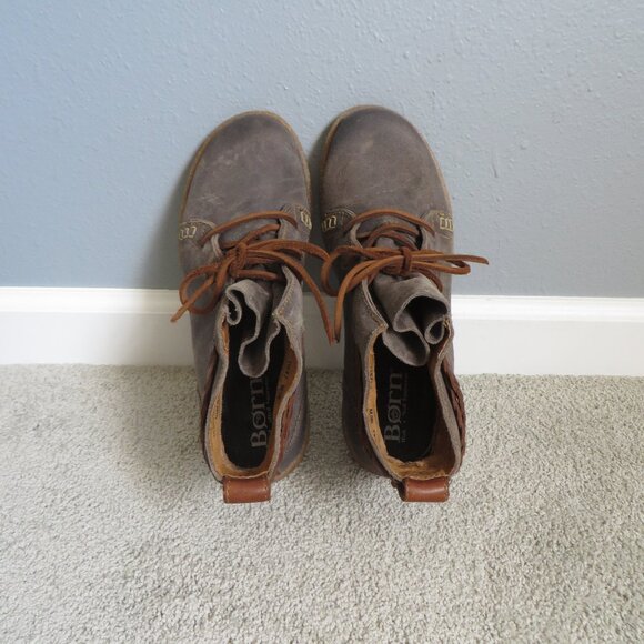 Born Womens Temple Ankle Boots Size 10 Dark Gray Distressed/Brown Leather F32517 - Picture 5 of 11